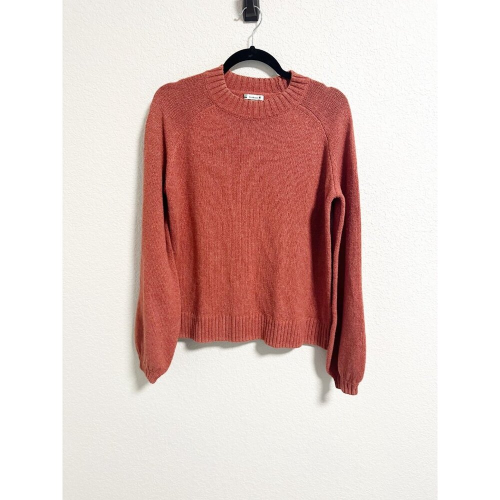 Smartwool Cozy Lodge Bell Sleeve Sweater Ribbed Mock Neck Dusty Cedar Heather L - Picture 3 of 7